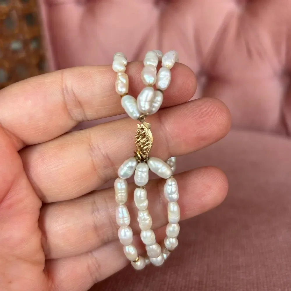 Freshwater Pearl Bracelet 14K Gold Clasp | Triple Strand | Vintage